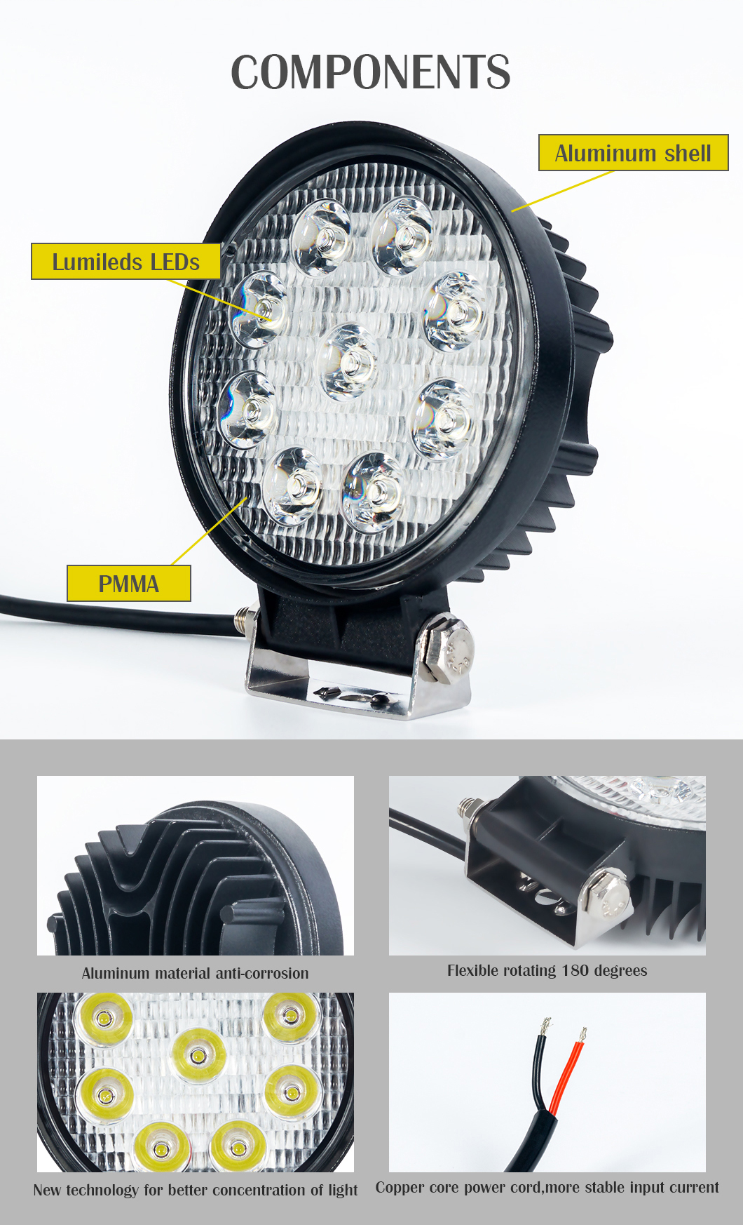 Luz de conducci&oacute;n LED de 4,5 pulgadas, luz de conducci&oacute;n LED redonda, luz de conducci&oacute;n LED de haz de l&aacute;piz, luz de conducci&oacute;n LED de 4,5 pulgadas, luz de conducci&oacute;n LED redonda de 4,5 pulgadas