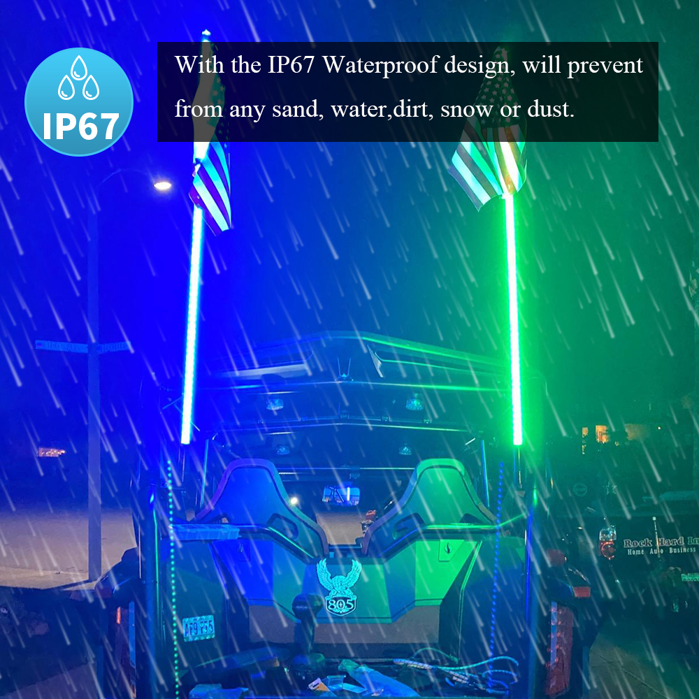 Luces de l&aacute;tigo de 2 piezas de 5 piezas, LED Whip Light con aplicaci&oacute;n y control remoto, espiral RGB persiguiendo l&aacute;tigos de antena iluminados, l&aacute;tigo de l&aacute;tigo para UTV ATV RZR SXS CAN-Am Dune Buggy Offroad Truck Smd5050 LED (2)
