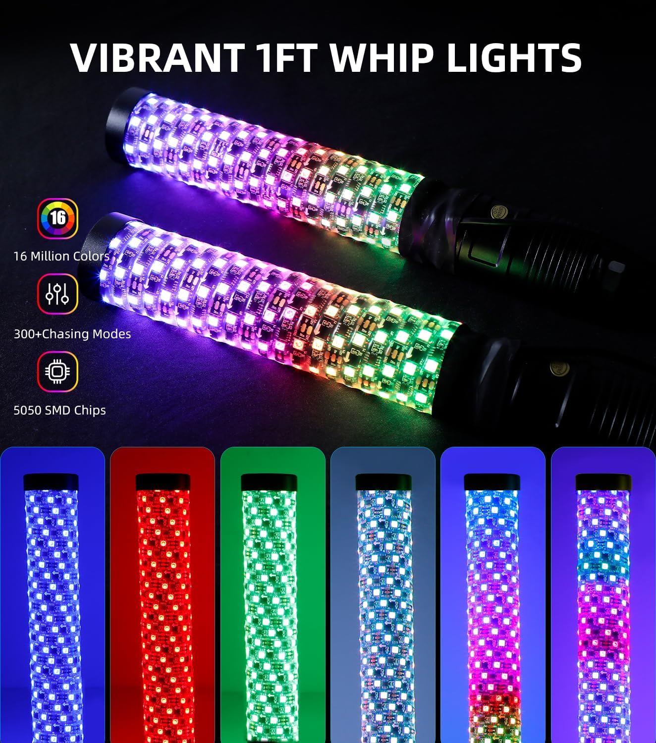 Control de aplicaci&oacute;n de luz de l&aacute;tigo de persecuci&oacute;n, l&aacute;tigo iluminado LED impermeable, luces de l&aacute;tigo con base de resorte, luz de l&aacute;tigo para UTV ATV, luz de l&aacute;tigo con aplicaci&oacute;n y control remoto