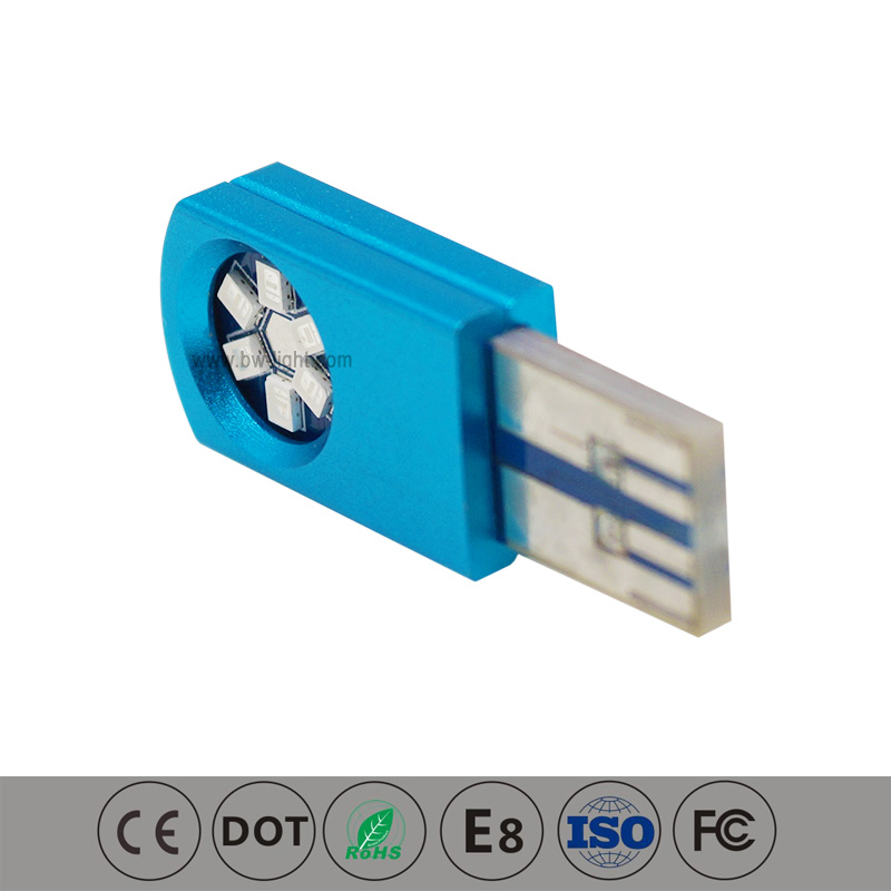 Bombilla de matrícula de cuña LED azul USB para automóvil 
