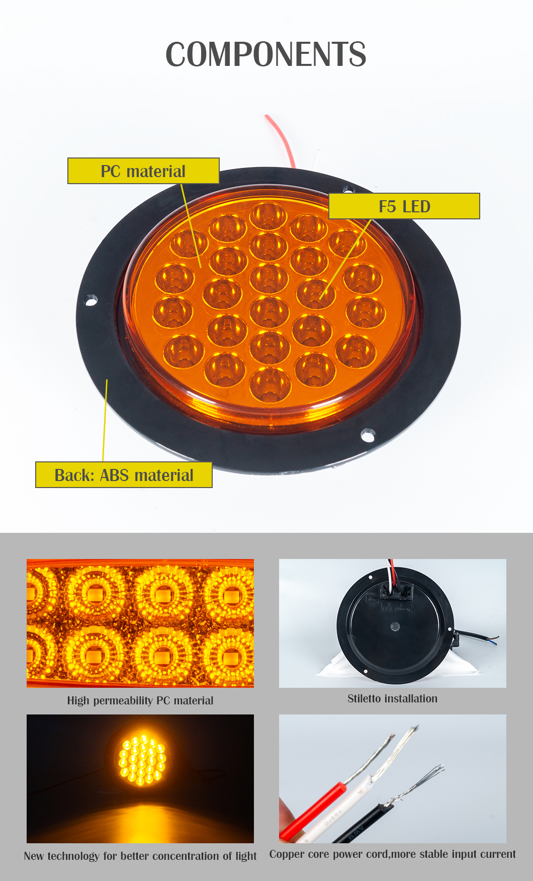 Luces traseras de remolque de led redondo de 5 