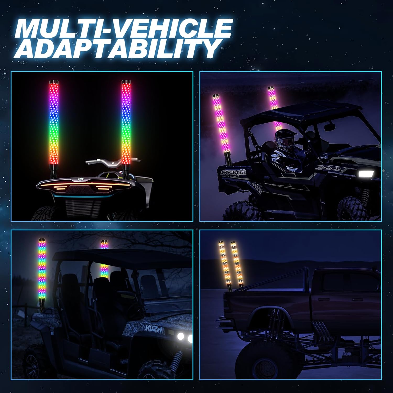 Luz LED de látigo con control remoto y aplicación que persigue patrones para ATV