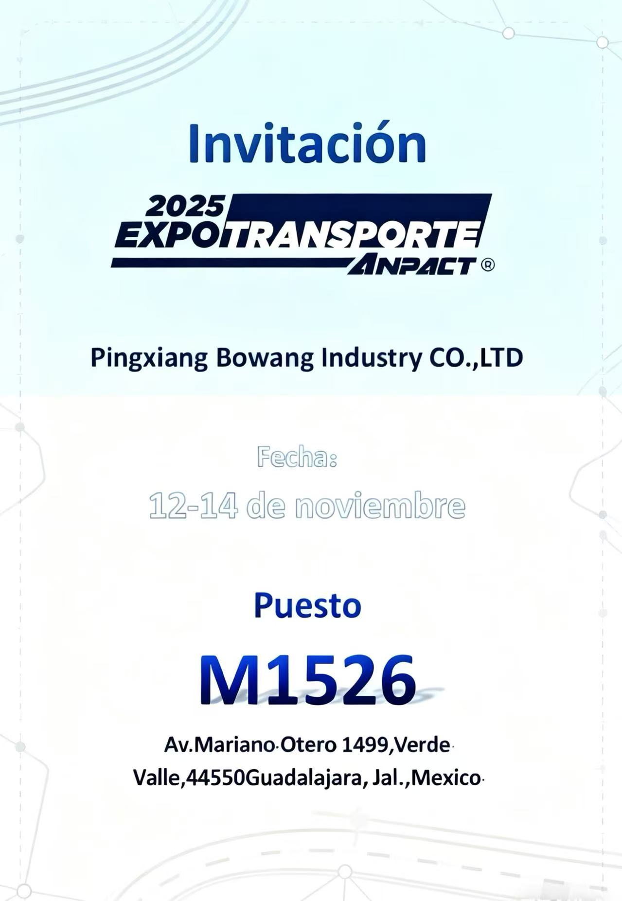 Pingxiang Bowang Industry ilumina el sector de veh&iacute;culos pesados de Am&eacute;rica Latina en EXPOTRANSPORTE ANPACT 2025 (Stand M1526, Guadalajara)