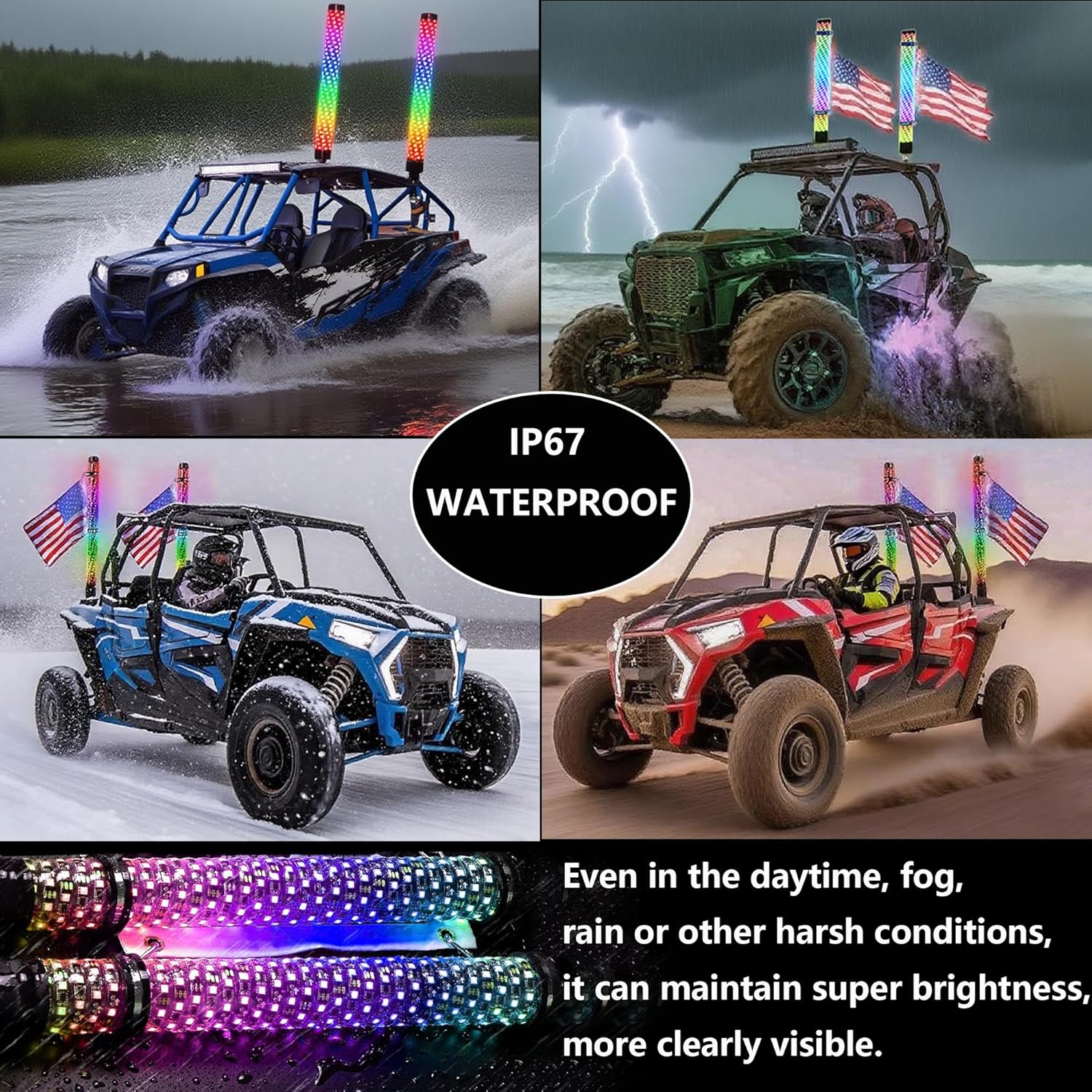 Control de aplicaci&oacute;n de luz de l&aacute;tigo de persecuci&oacute;n, l&aacute;tigo iluminado LED impermeable, luces de l&aacute;tigo con base de resorte, luz de l&aacute;tigo para UTV ATV, luz de l&aacute;tigo con aplicaci&oacute;n y control remoto