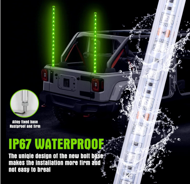 Control de aplicaci&oacute;n de luz de l&aacute;tigo de persecuci&oacute;n, l&aacute;tigo iluminado LED impermeable, luces de l&aacute;tigo con base de resorte, luz de l&aacute;tigo para UTV ATV, luz de l&aacute;tigo con aplicaci&oacute;n y control remoto